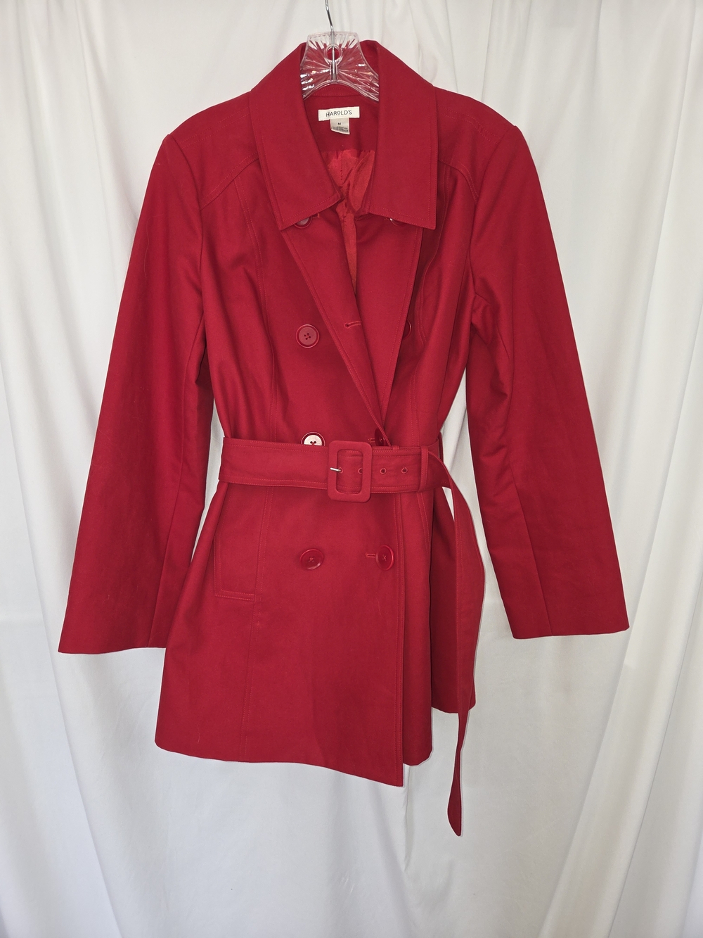 Harold's Vibrant Red Double-Breasted Belted Trench/Overcoat Lined Coat Size M